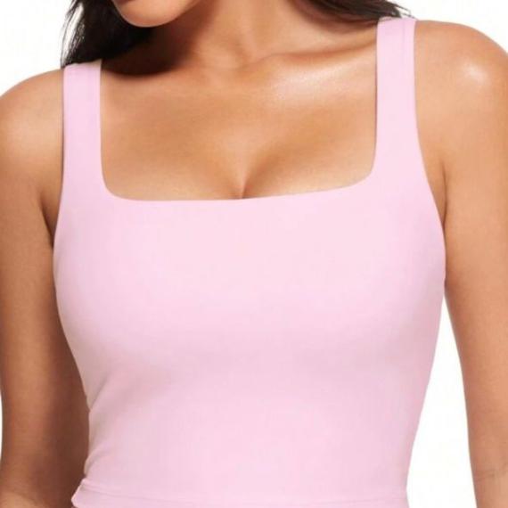 Double Layer Seamless Slim Fit Tops Women's Square Neck Sleeveless Crop Tops