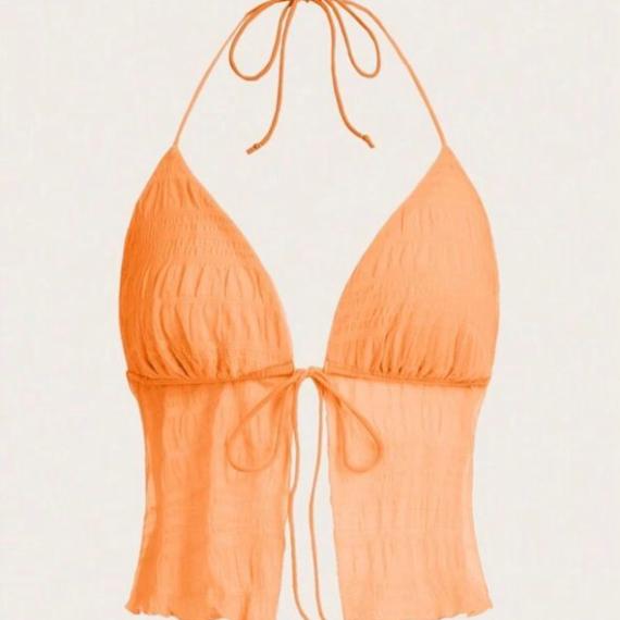 Tie Back Mesh Halter Top