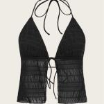 Split Hem Tie Backless Mesh Halter Y2k Top