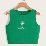 Coconut Tree & Letter Graphic Tank Top