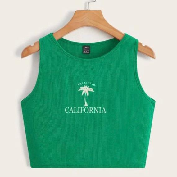Coconut Tree & Letter Graphic Tank Top
