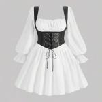 Plus Size Pu Leather Patchwork Strap Milkmaid Dress