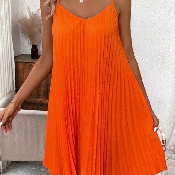 Clasi Orange Pleated Strapless Dress